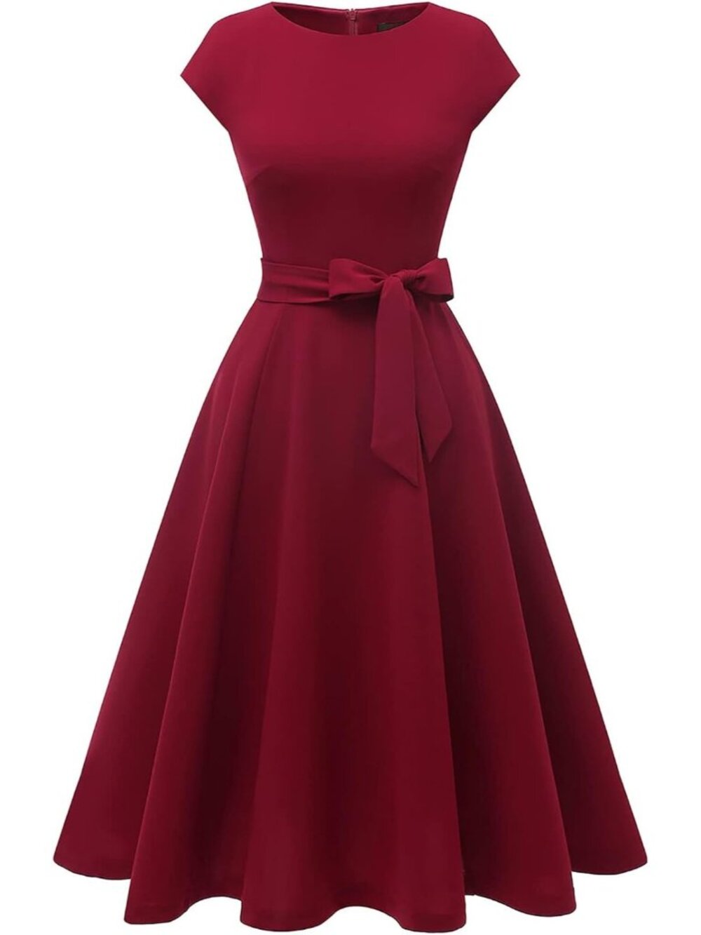 Women's Burgundy Cocktail A-line Detachable Belt Formal Wedding Guest Dresses